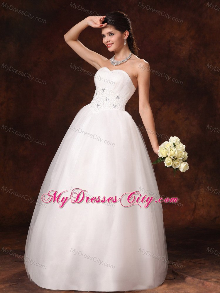 Beaded Decorate Waist A-Line Sweetheart Church Wedding Dress