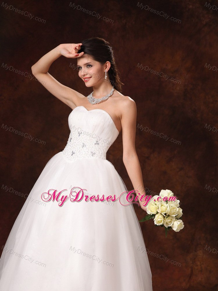 Beaded Decorate Waist A-Line Sweetheart Church Wedding Dress