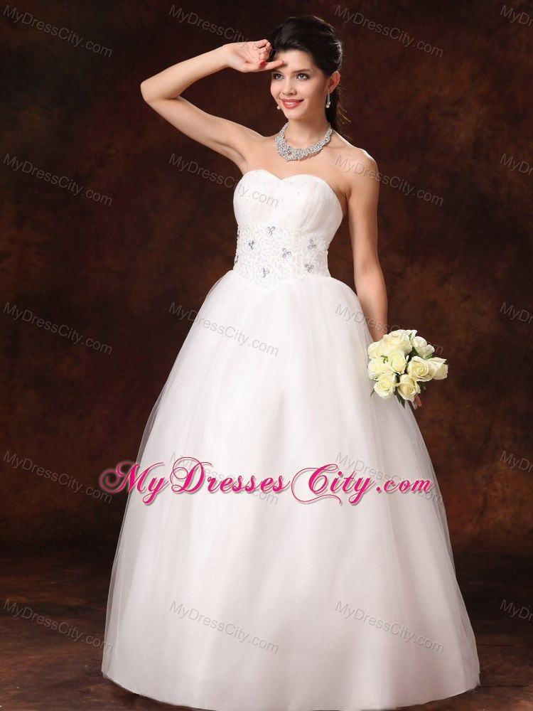 Beaded Decorate Waist A-Line Sweetheart Church Wedding Dress