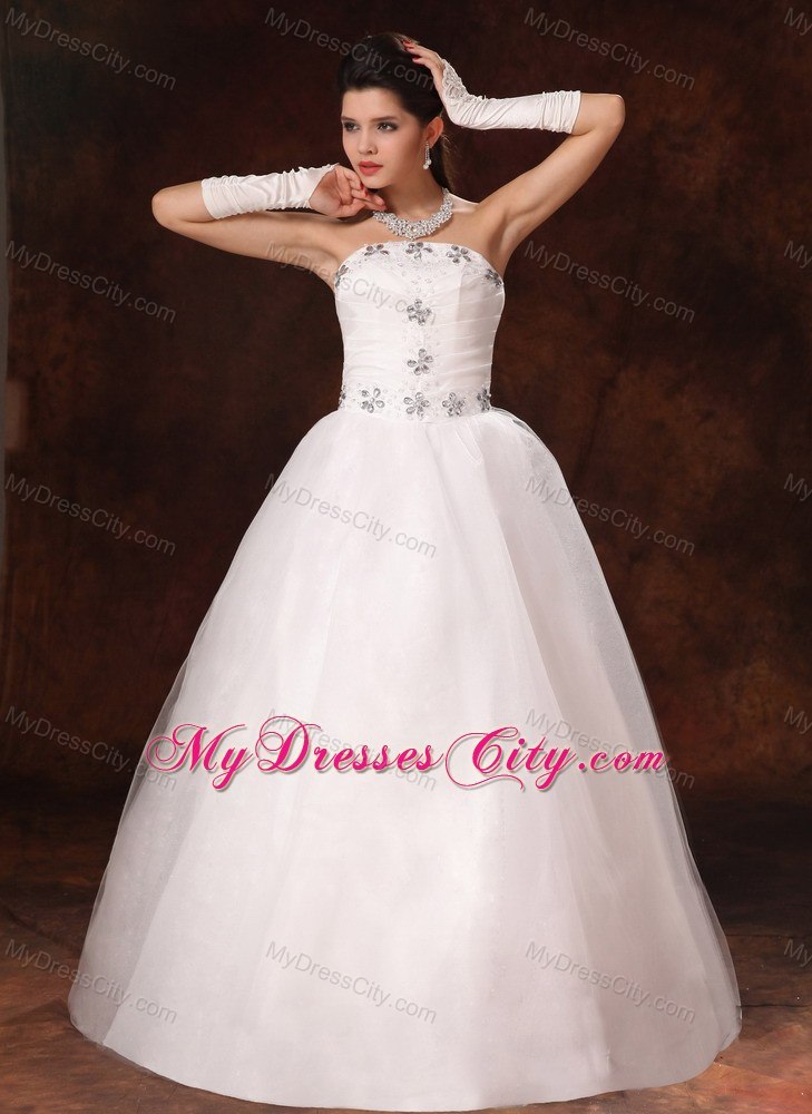 Beaded Strapless A-line Floor-length Wedding Dress on Sale