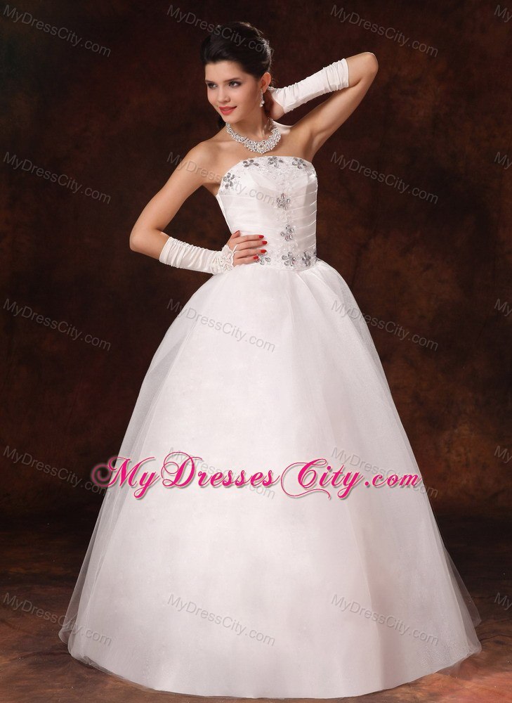 Beaded Strapless A-line Floor-length Wedding Dress on Sale