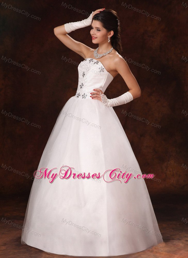 Beaded Strapless A-line Floor-length Wedding Dress on Sale