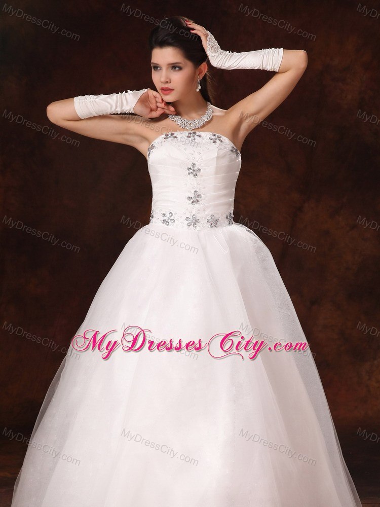 Beaded Strapless A-line Floor-length Wedding Dress on Sale