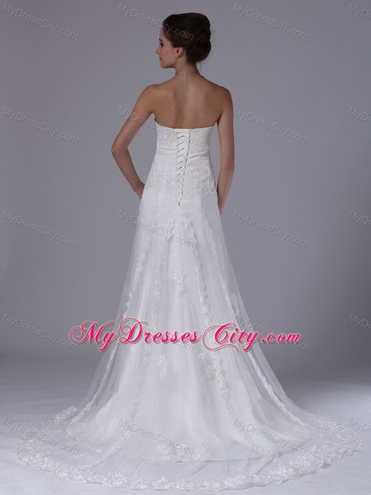 Strapless Column Lace and Tulle Wedding Dress with Court Train