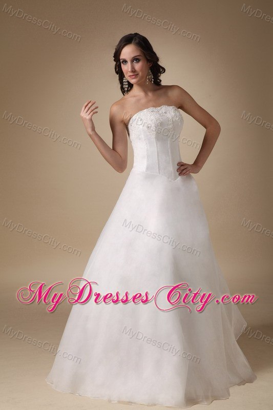 A-line Appliques Strapless Floor-length Fitted Wedding Gown