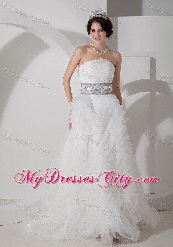 Ruffles Layered Organza Wedding Dress with Appliques on Belt