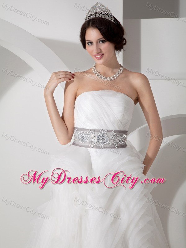 Ruffles Layered Organza Wedding Dress with Appliques on Belt