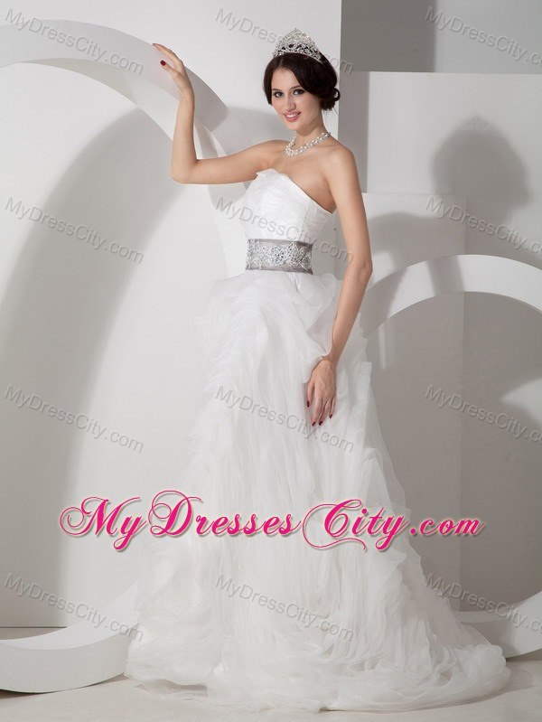 Ruffles Layered Organza Wedding Dress with Appliques on Belt