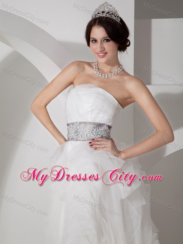 Ruffles Layered Organza Wedding Dress with Appliques on Belt