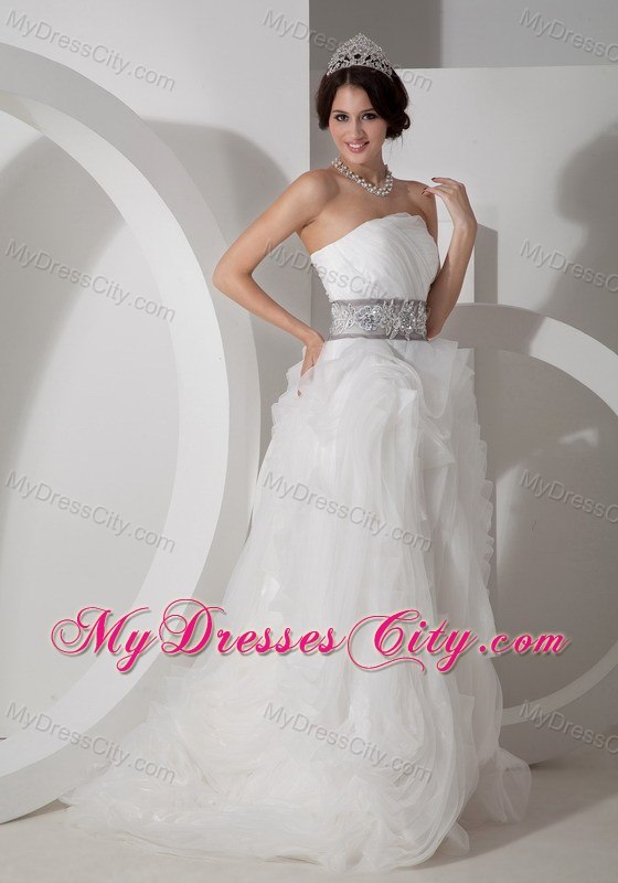 Ruffles Layered Organza Wedding Dress with Appliques on Belt