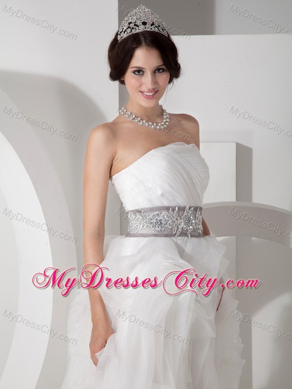 Ruffles Layered Organza Wedding Dress with Appliques on Belt