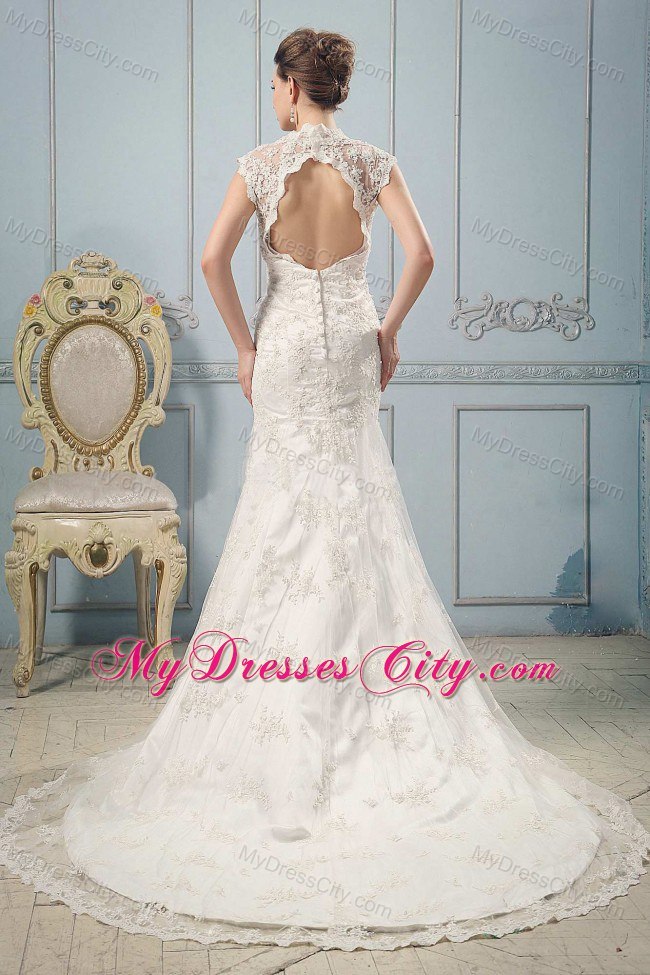 Mermaid V-neck Lace 2013 Wedding Dress With Peekaboo Keyhole