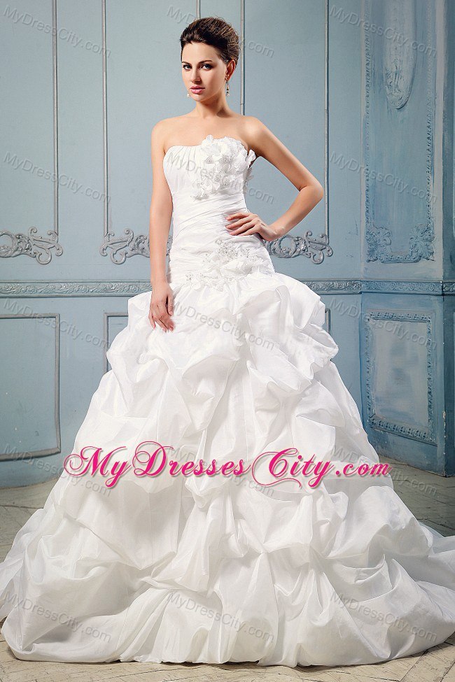 Taffeta Wedding Gowns With Hand Made Flowers and Pick-ups