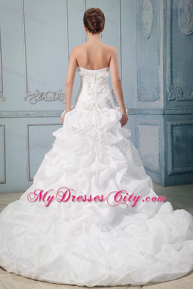 Taffeta Wedding Gowns With Hand Made Flowers and Pick-ups