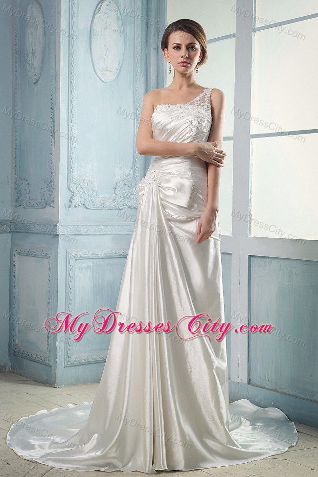 Appliques and Beading Wedding Dress With One Shoulder Ruching