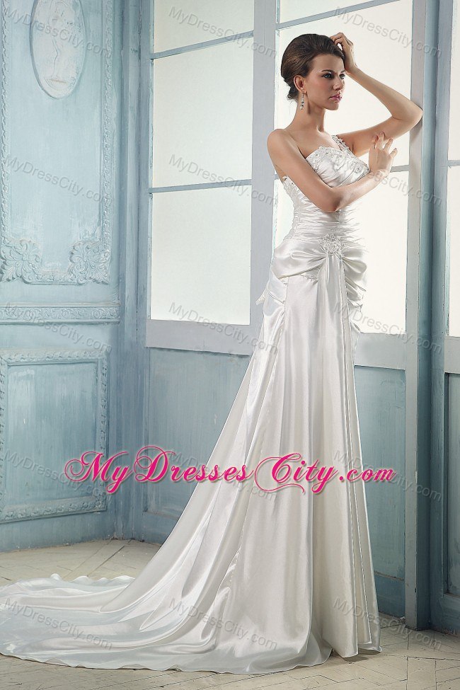 Appliques and Beading Wedding Dress With One Shoulder Ruching