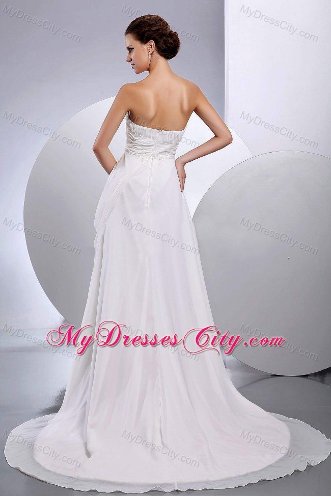 Chiffon Ruched Strapless Empire Court Train Wedding Dress For Sale