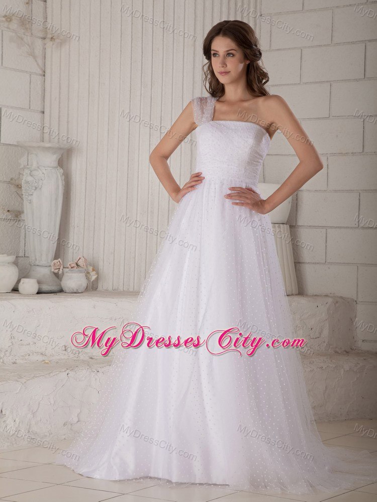 Brand New Princess point Tull One Shoulder Court Train Wedding Dress