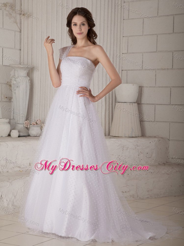 Brand New Princess point Tull One Shoulder Court Train Wedding Dress