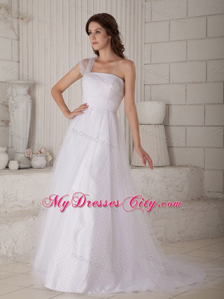 Brand New Princess point Tull One Shoulder Court Train Wedding Dress