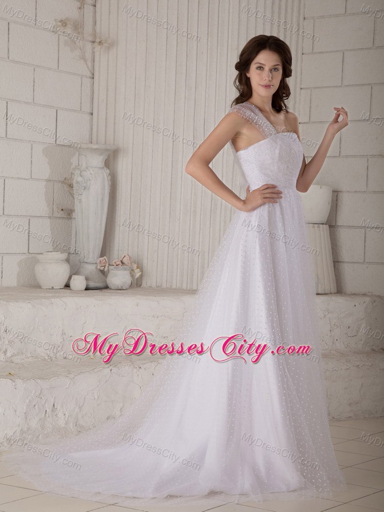 Brand New Princess point Tull One Shoulder Court Train Wedding Dress