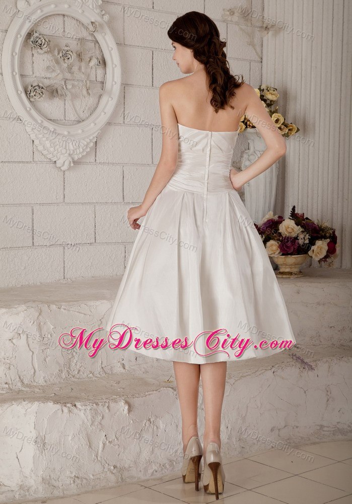 Ruching Knee-length Wedding Dress with Hand Made Flower Jacket