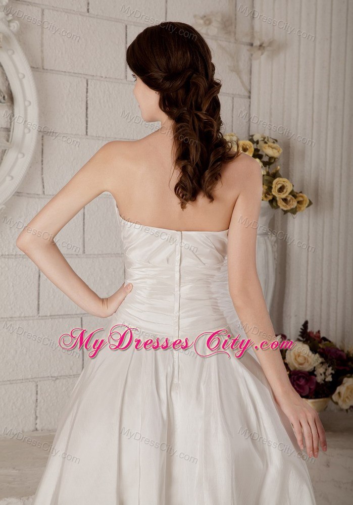 Ruching Knee-length Wedding Dress with Hand Made Flower Jacket