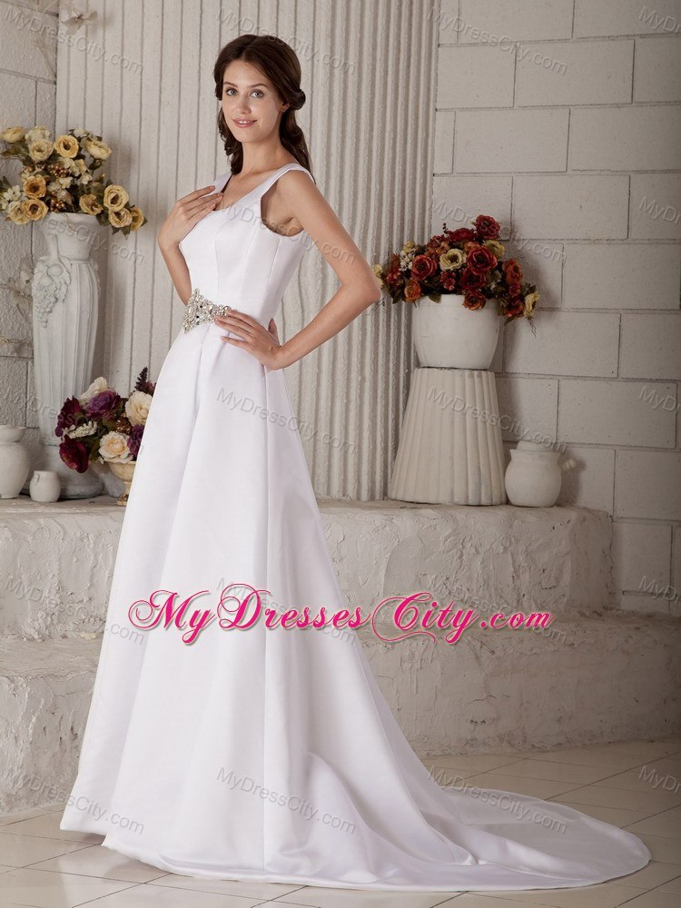 Luxurious Princess Scoop Court Train Bridal Gowns with Beading Sash