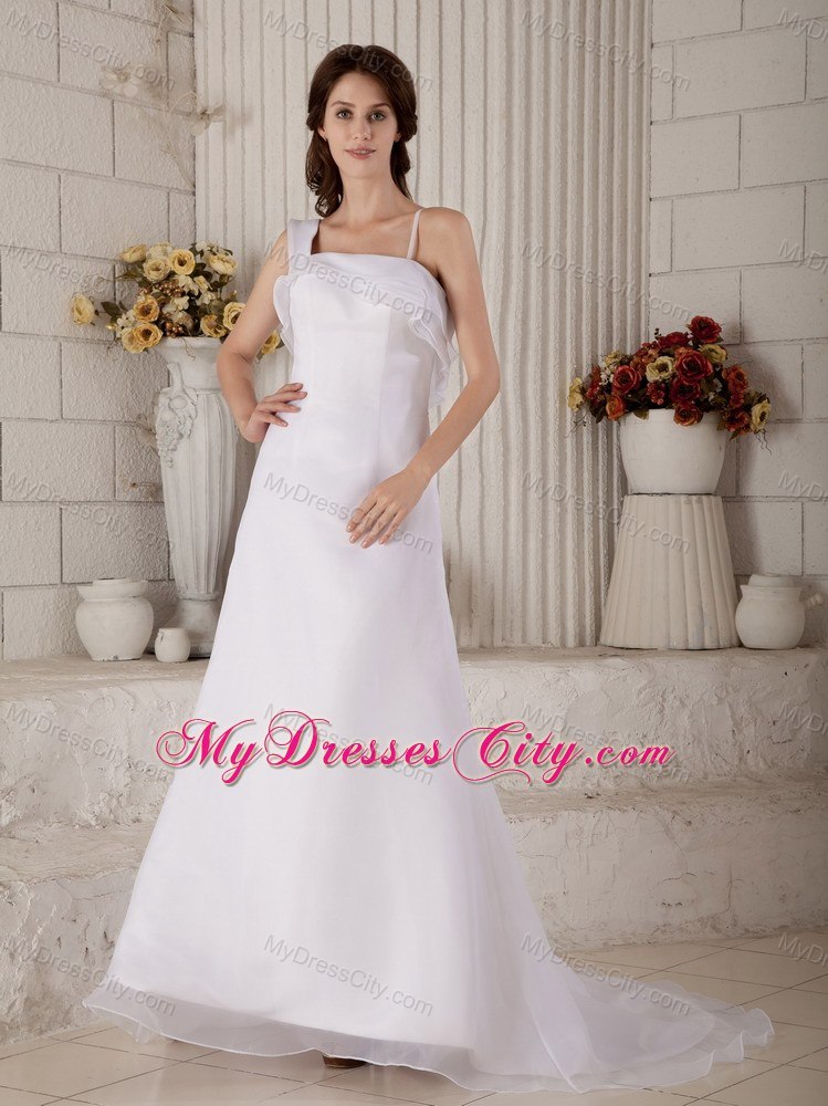 Asymmetrical Straps Organza Court Train Bridal Gown with Back Out