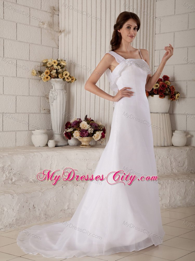 Asymmetrical Straps Organza Court Train Bridal Gown with Back Out