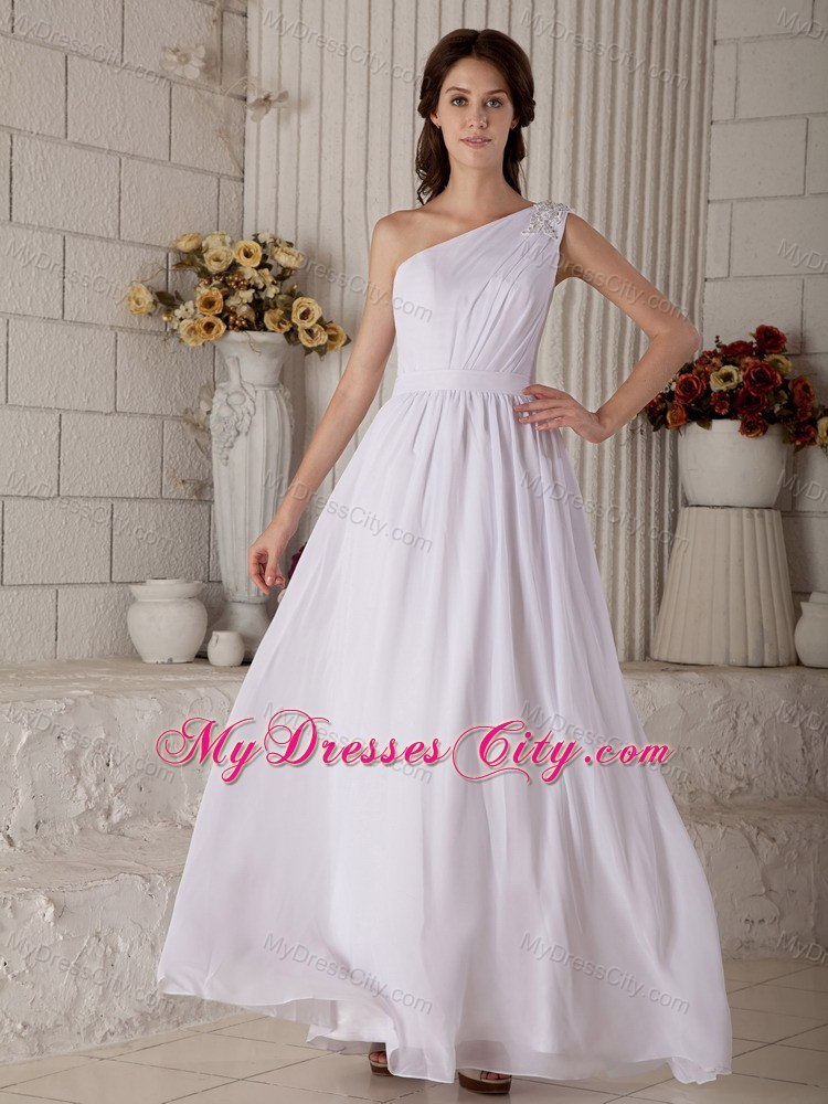 Beading Appliques One Shoulder Ankle-length Chiffon Wedding Dresses in White