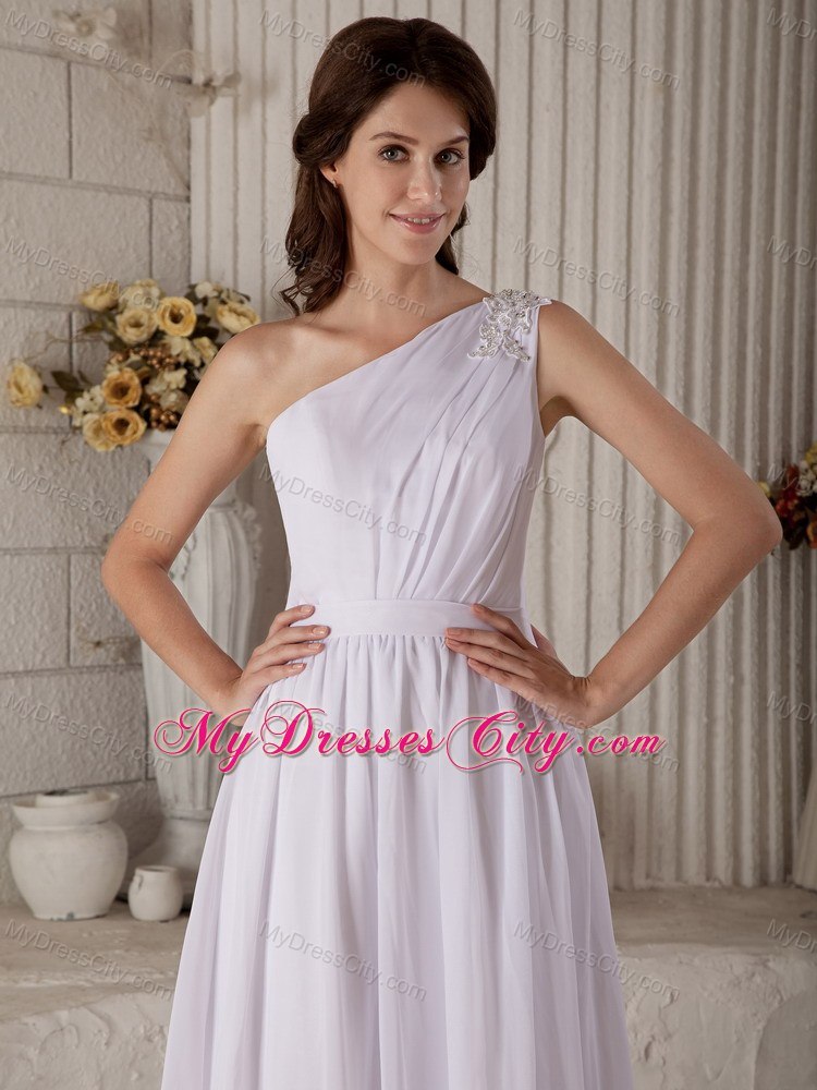 Beading Appliques One Shoulder Ankle-length Chiffon Wedding Dresses in White