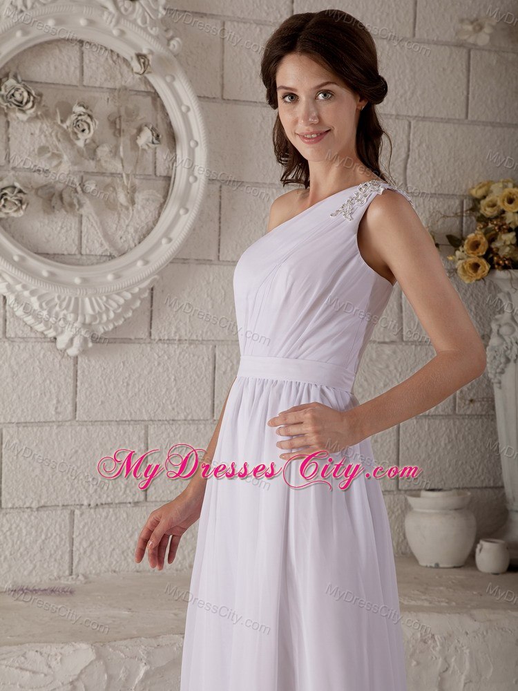 Beading Appliques One Shoulder Ankle-length Chiffon Wedding Dresses in White