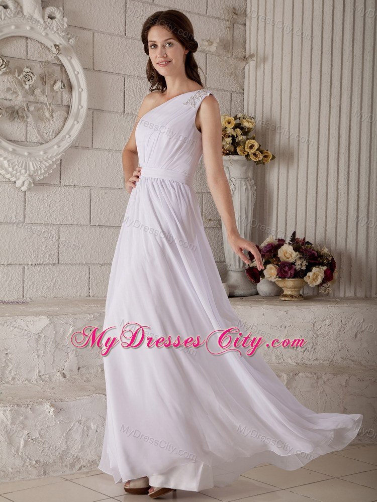 Beading Appliques One Shoulder Ankle-length Chiffon Wedding Dresses in White