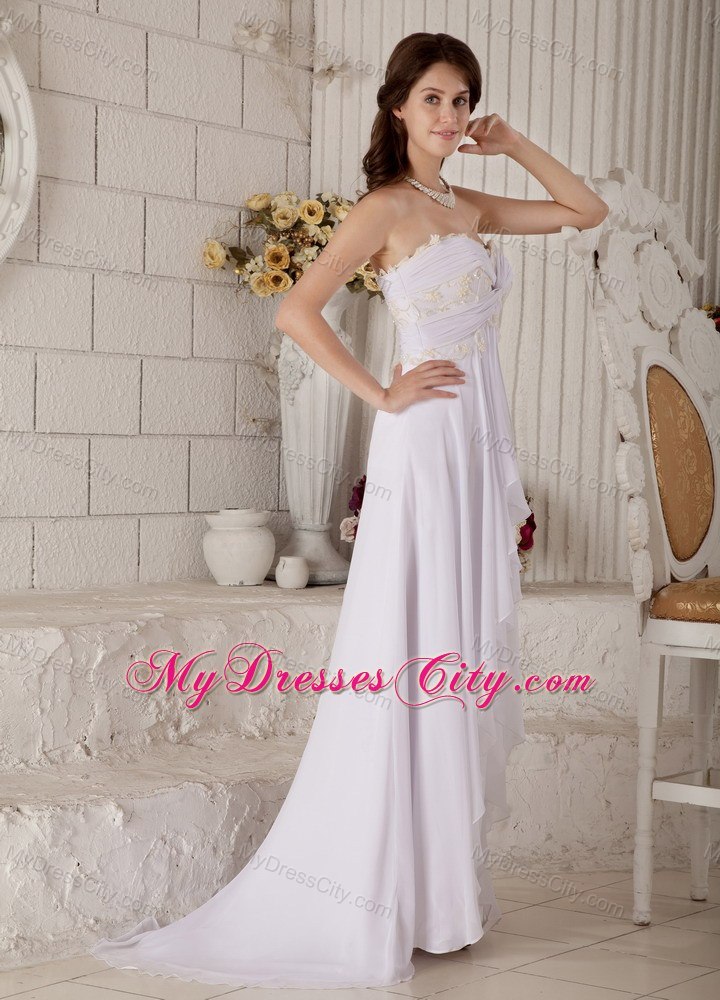 Sweetheart Chiffon Layers Brush Train Bridal Dress with Criss Cross in Front