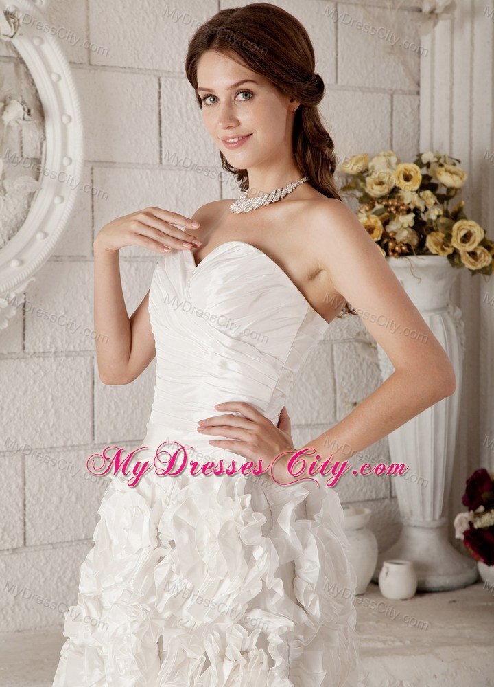 Ruched Sweetheart Knee-length Wedding Dress with Rolling Flowers