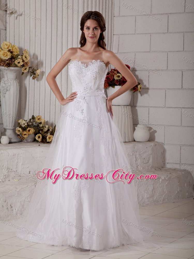 Sweetheart Beading Appliques Brush Train Bridal Dresses with Bowknot Back