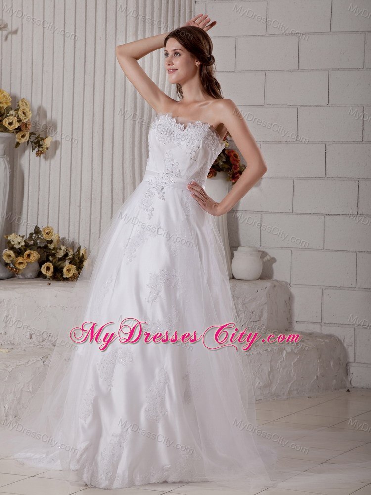 Sweetheart Beading Appliques Brush Train Bridal Dresses with Bowknot Back