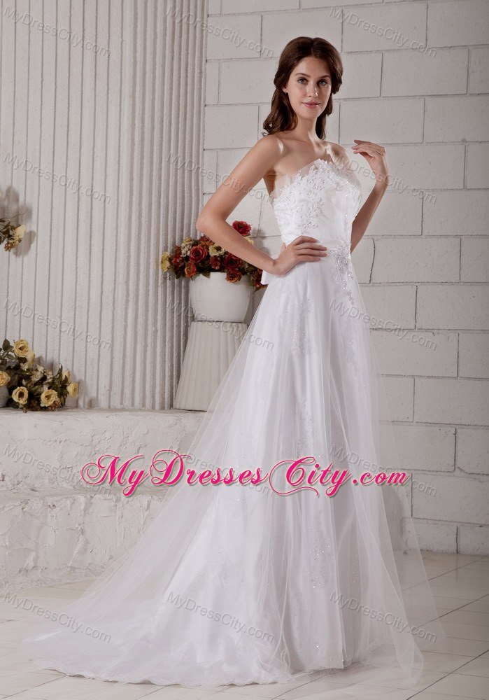 Sweetheart Beading Appliques Brush Train Bridal Dresses with Bowknot Back