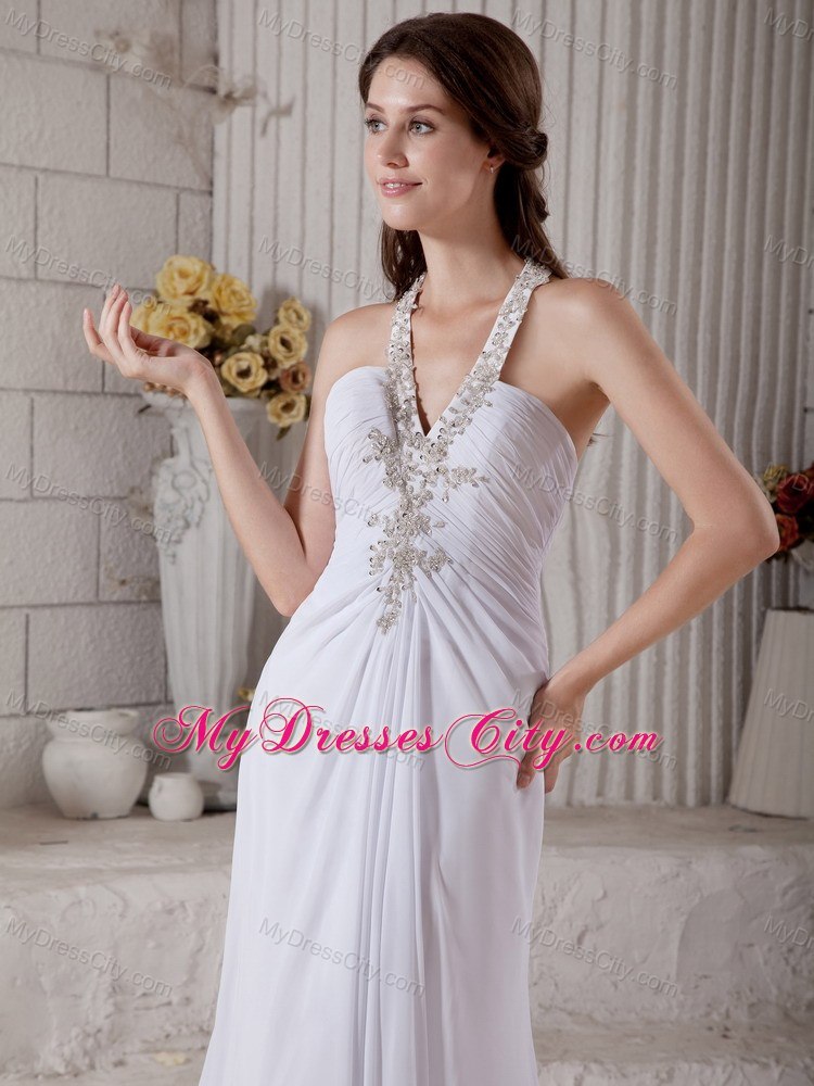 Beading Halter Top Ruching Wedding Dress with The Back Covered