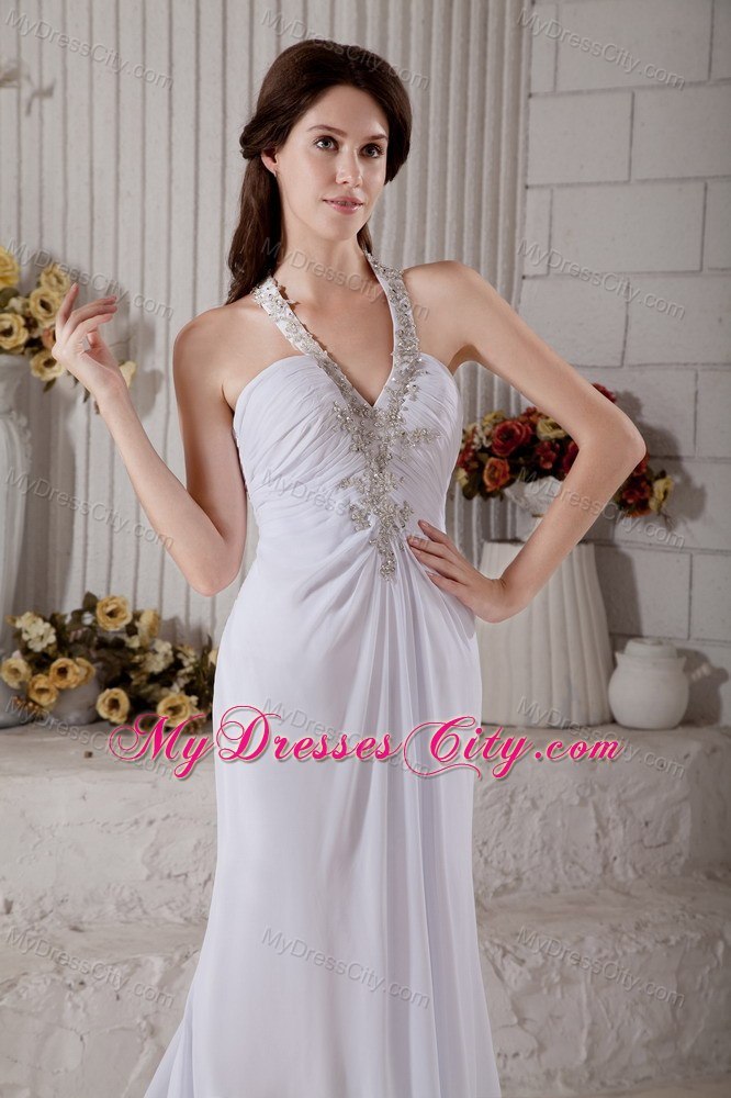 Beading Halter Top Ruching Wedding Dress with The Back Covered