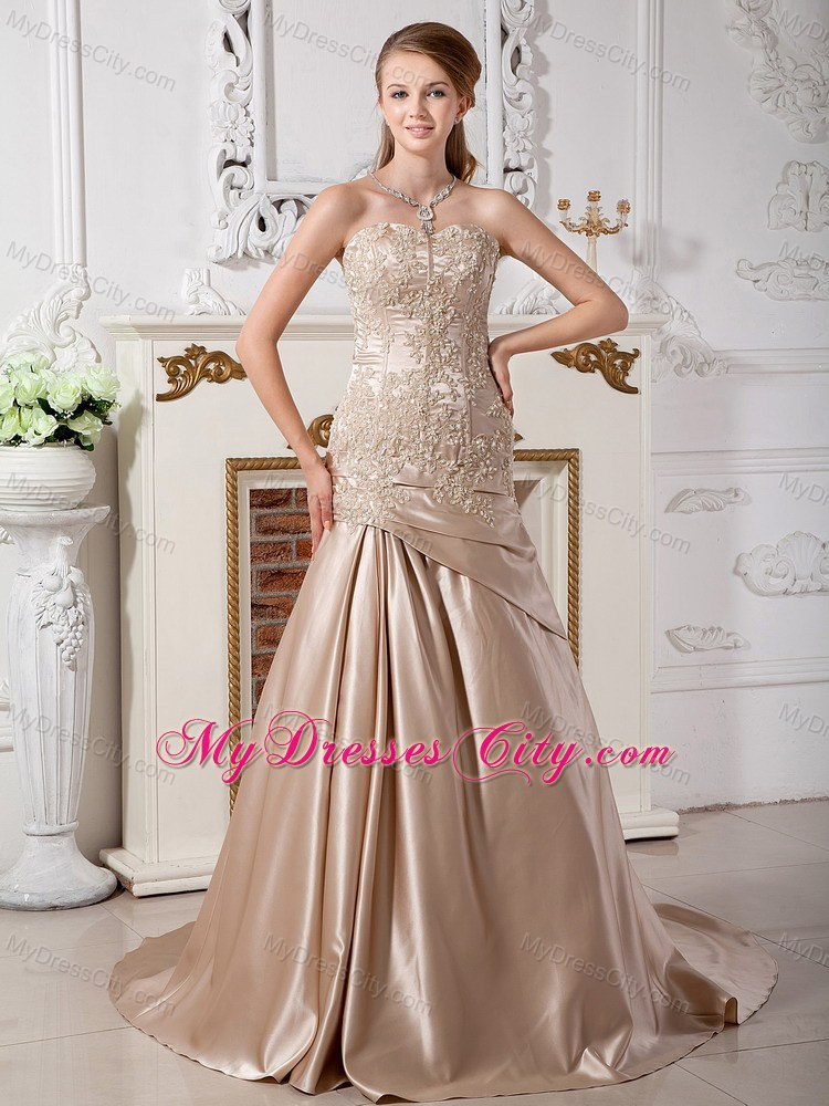 Mermaid Bodice Appliques Sweetheart Bridal Gown in Champagne