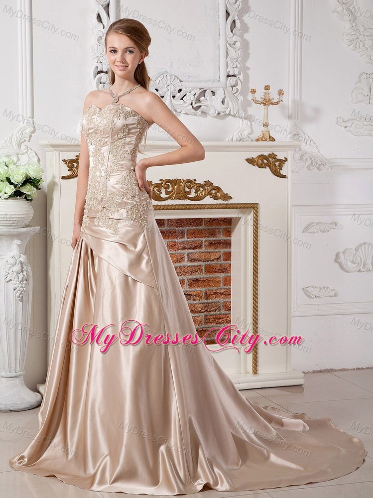 Mermaid Bodice Appliques Sweetheart Bridal Gown in Champagne