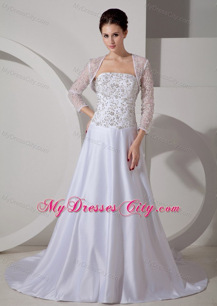 Beading Embroidery Court Train Wedding Dresses with Long Sleeves Jacket