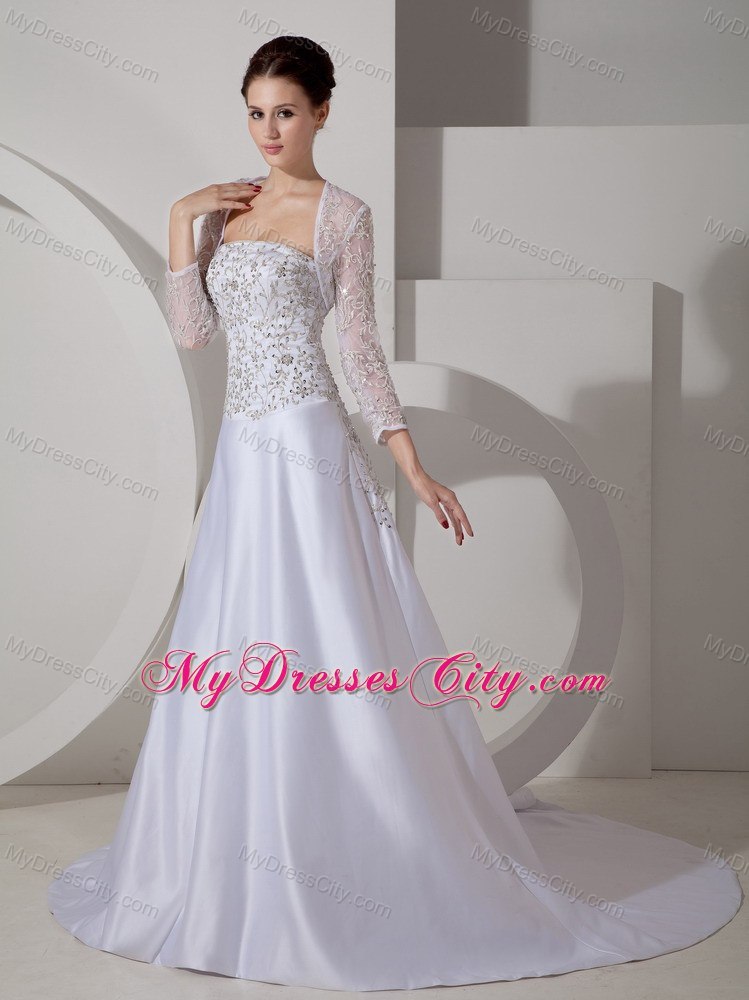 Beading Embroidery Court Train Wedding Dresses with Long Sleeves Jacket