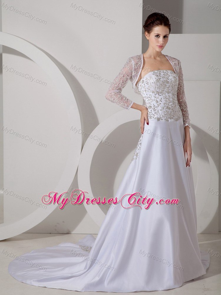 Beading Embroidery Court Train Wedding Dresses with Long Sleeves Jacket