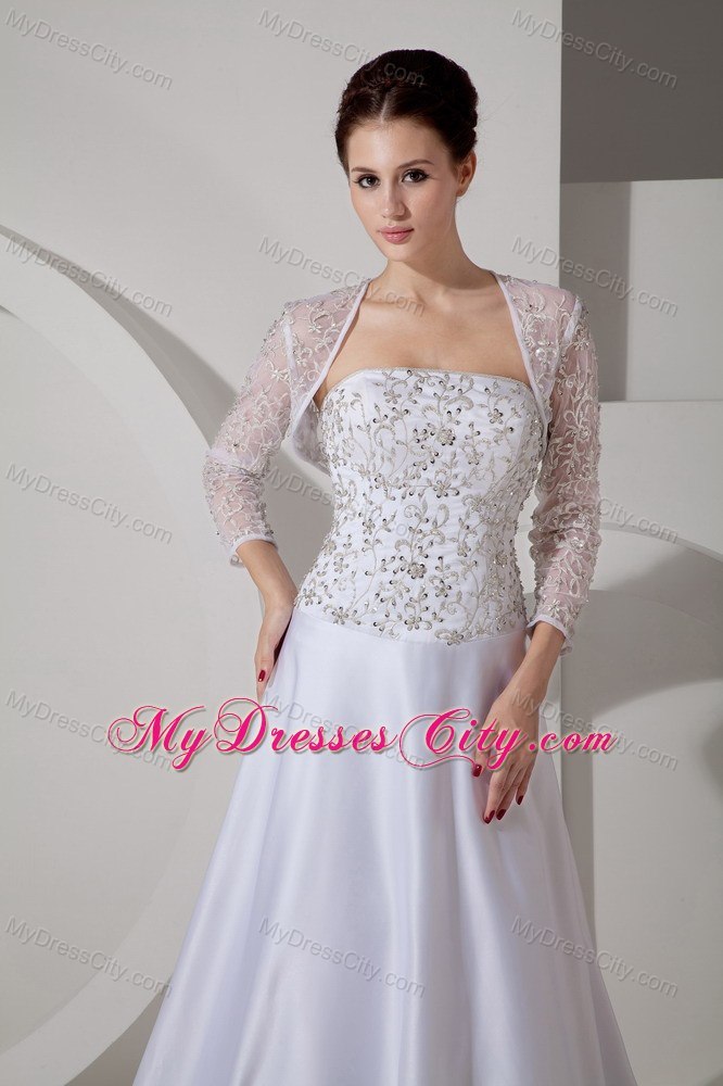 Beading Embroidery Court Train Wedding Dresses with Long Sleeves Jacket