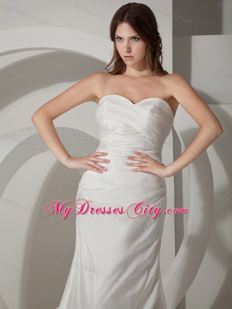 Sweetheart Sleeveless Sheath Ruched Wedding Gown with Court Train