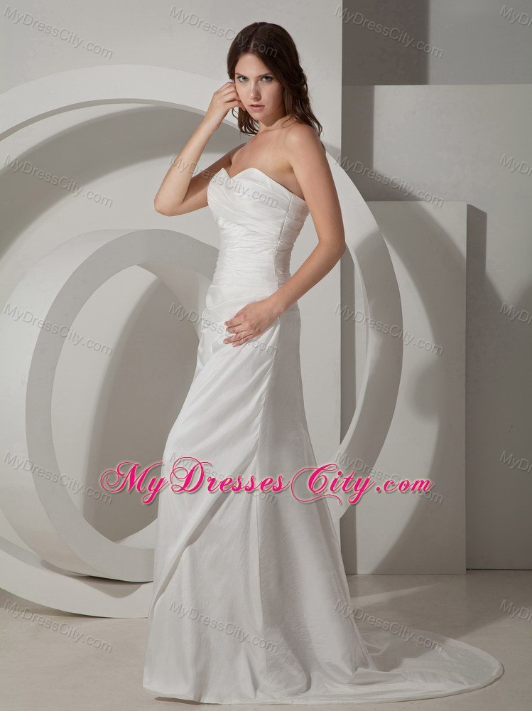 Sweetheart Sleeveless Sheath Ruched Wedding Gown with Court Train