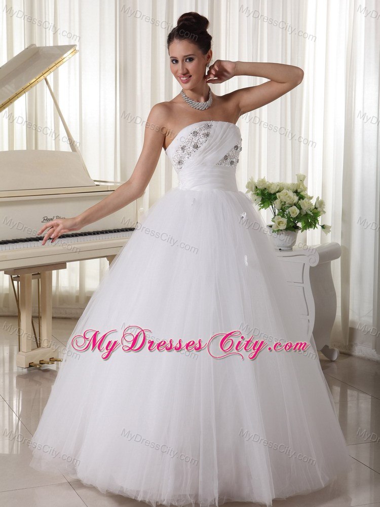 Tulle Strapless Princess Beaded Cheap Garden Wedding Dresses with Petal